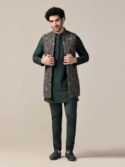 KISAH - Multi Color Silk Blend Printed Nehru Jacket with Kurta & Trouser