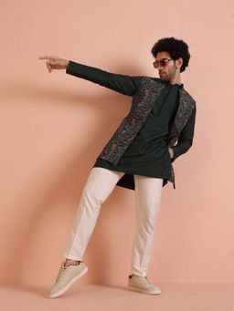 KISAH - Multicolor Printed Nehru Jacket Green Kurta with Trouser