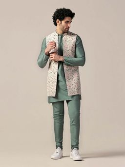KISAH - Multicolor Printed Jacket Green Kurta with Churidar