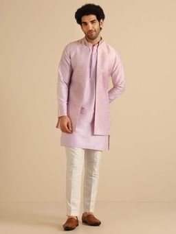 KISAH - Lilac Silk Blend Textured Jacket with Kurta & Trouser
