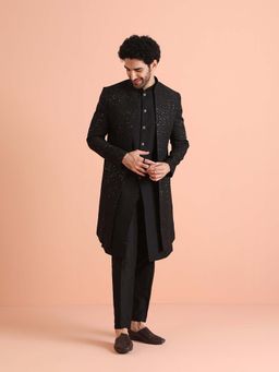 KISAH - Black Silk Blend Metallic Sherwani with Trouser & Jacket