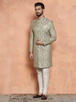 KISAH - Light Green Textured Sherwani & Churidar