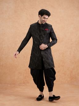 KISAH - Black Jacquard Silk Sherwani & Dhoti