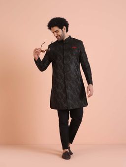 KISAH - Black Jacquard Silk Blend Sherwani with Trouser