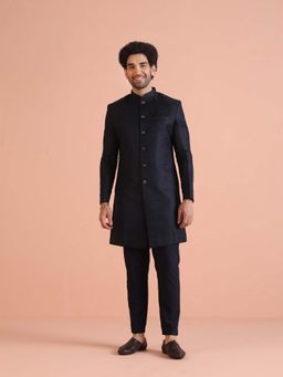 KISAH - Navy Blue Textured Sherwani & Trouser