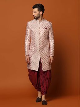 KISAH - Mens Cream Jacquard Indo-Western Sherwani with Dhoti