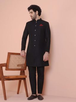 KISAH - Black Textured Sherwani & Trouser