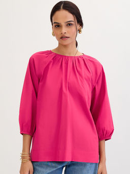 Femmella - Pink Solid Relaxed Fit Top
