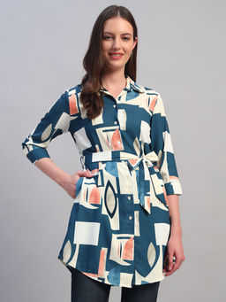 Cantabil - Blue Printed Regular Fit Tunic
