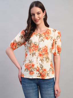 Cantabil - Orange Floral Regular Fit Top