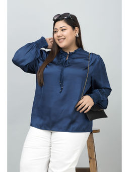 PURYS PLUS - Navy Blue Solid Regular Fit Top