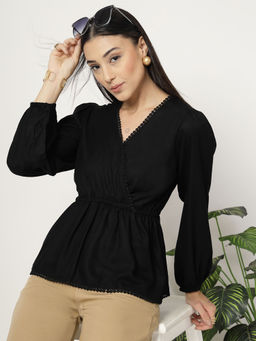 Style Quotient - Black Solid Regular Fit Top