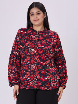 Style Quotient - Navy Blue Floral Regular Fit Top