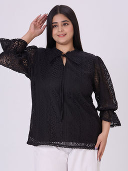 Style Quotient - Black Self Design Regular Fit Top