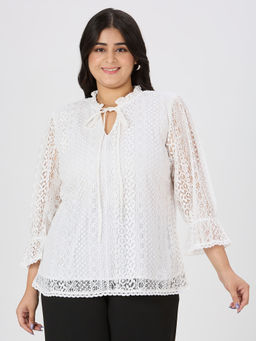 Style Quotient - White Self Design Regular Fit Top