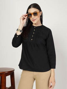 Style Quotient - Black Solid Regular Fit Top