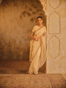 AFRIYA - Tajra Off White Organza Saree