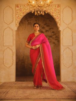 AFRIYA - Pink Hooe-E-Mahal Ombre Organza Saree