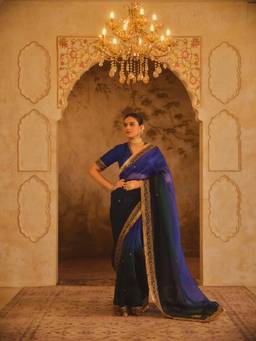 AFRIYA - Blue Hooe-E-Mahal Ombre Organza Saree
