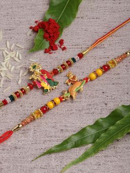 PANASH - Men Set Of 2 Gold-Toned Sri Krishna Beaded Handcrafted Rakhi With Roli Chawal
