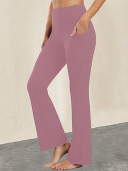 CHKOKKO - Women Pink Polyester Solid Flared Pant