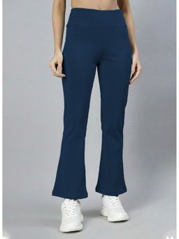 CHKOKKO - Women Indigo Polyester Solid Flared Pant