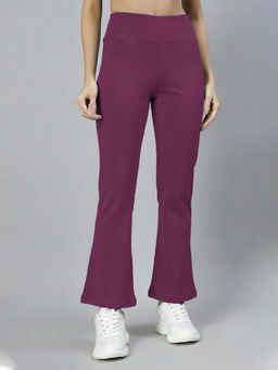 CHKOKKO - Women Purple Polyester Solid Flared Pant