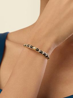Isharya - Black Alora White Enamel Cuff In 18Kt Gold Plated