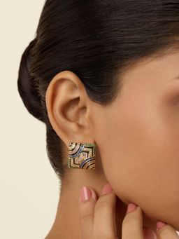 Isharya - Multi-Colour Delyra Square Studs In 18Kt Gold Plated