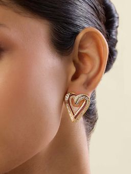 Isharya - White Liminal Heart Studs In 18Kt Gold Plated