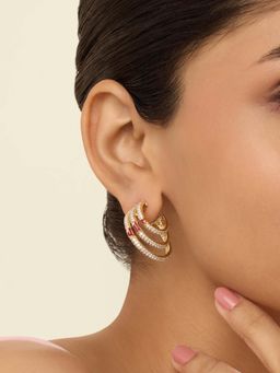 Isharya - White Eclipta Triple Hoops In 18Kt Gold Plated