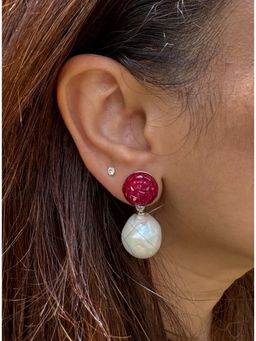 Mon Tresor - White Ruby With Baroque Pearl Drop Earrings