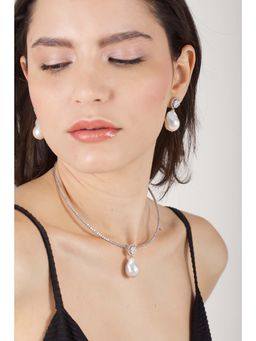 Mon Tresor - White Fused Solitaire With Baroque Pearl Jewellery Set