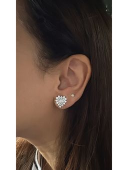 Mon Tresor - White Pear With Double Halo Stud Earrings