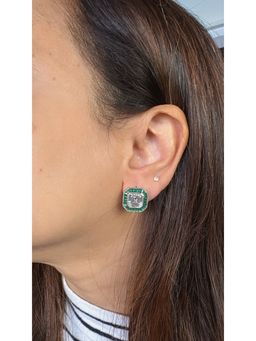 Mon Tresor - Asscher Cut Diamond With Green Baguette Halo Stud