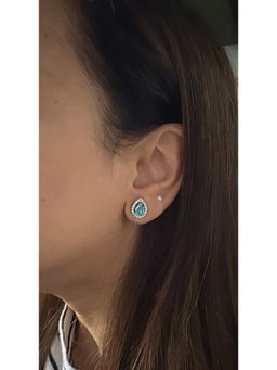 Mon Tresor - Aqua Marine Pear Shaped Studs With Dia Halo