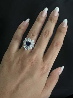 Mon Tresor - Blue Heart Centre With Pear And Marquee Dia Halo