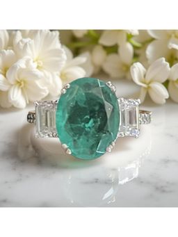 Mon Tresor - Oval Green Centre With Baguette Diamonds And Dia Band