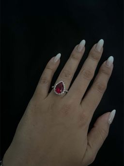 Mon Tresor - Red Pear With Diamond Halo And Dia Band