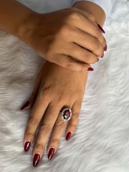 Mon Tresor - Red Oval With Marquis Halo Cocktail Ring