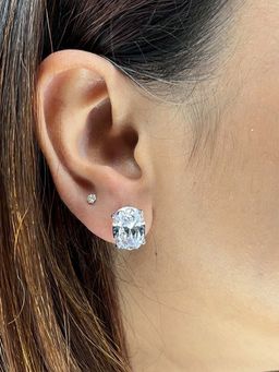 Mon Tresor - White Big Oval Solitaire Studs Earrings