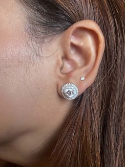 Mon Tresor - White I Carat Round With Double Diamond Halo Earrings