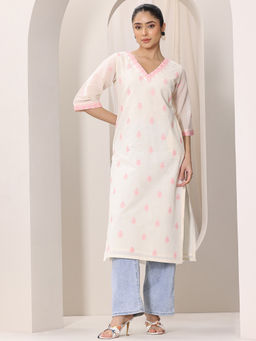Libas - Off White Embroidered Side Slit Straight Kurta