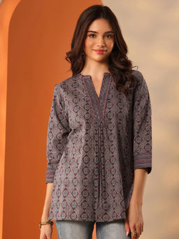Libas - Burgundy Ethnic Motif Printed Straight Kurti