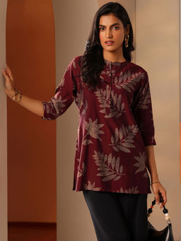 Libas - Maroon Floral Printed Straight Kurti