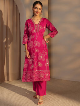 Libas - Pink Floral Bandhani Printed Straight Kurta