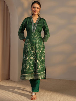 Libas - Green Floral Printed Straight Kurta