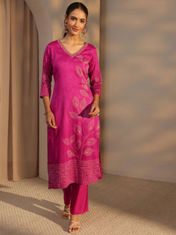 Libas - Pink Floral Bandhani Printed Straight Kurta