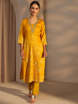 Libas - Mustard Floral Printed Straight Kurta