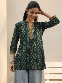 Libas - Green Ethnic Motif Printed Pleated Straight Kurti